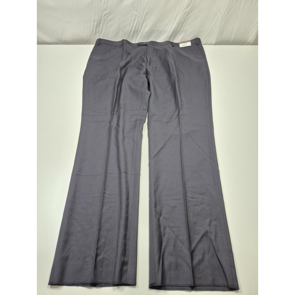 Prontomoda Wool Pants Mens 50x36 Navy Super 140s Dress Flat Front Unhemmed NWT
